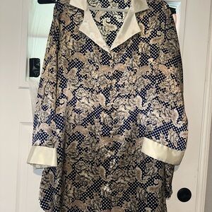 Vintage Petra Fashions Navy Paisley Robe with Cream Accents